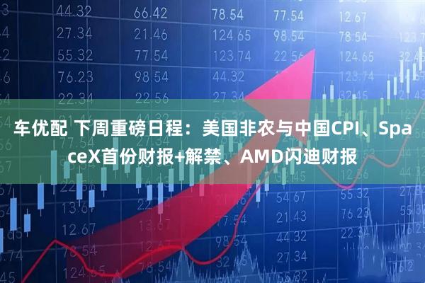 车优配 下周重磅日程：美国非农与中国CPI、SpaceX首份财报+解禁、AMD闪迪财报